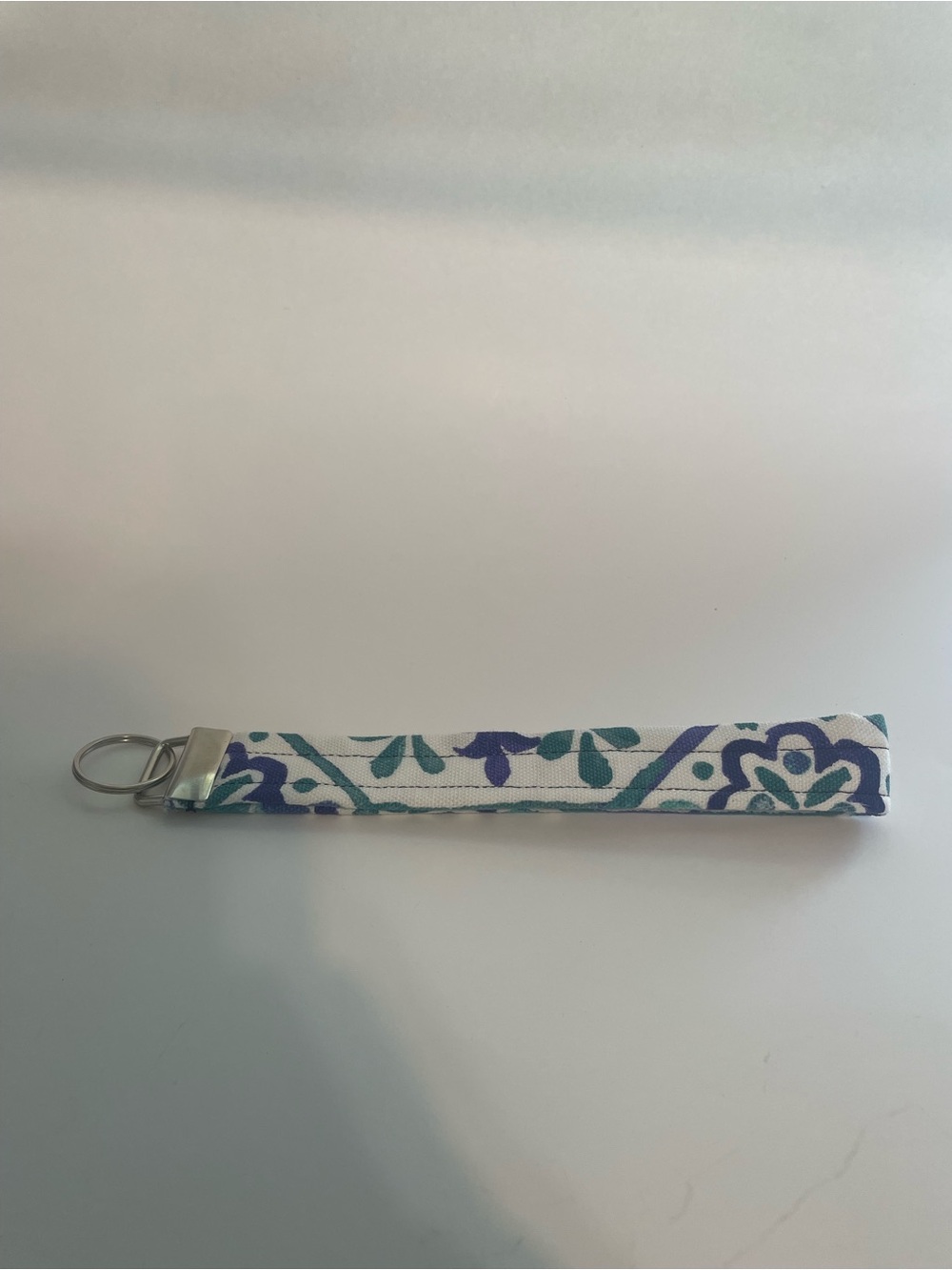 Fabric Wristlet Key Fob in Teal & Blue